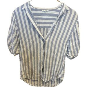 beachlunchlounge Blue and White Striped Button Front Blouse